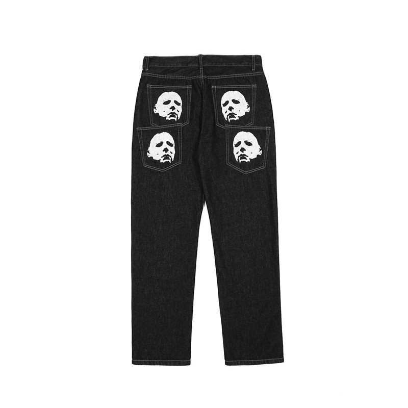 Y2k Jeans With Print Baggy Man Trendyol Straight Pants High Street Hip Hop Black Vintage Streetwear Mens Denim Pants Casual 220711