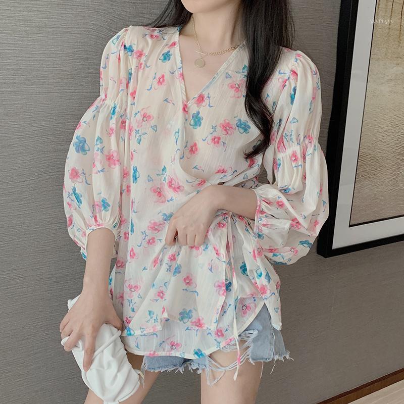 Women's Blouses & Shirts GRUIICEEN Floral Print Fairy V-neck Woman Blouse Shirt Puff Half Sleeve With Belt Female Elegant Top, White
Women's Blouses & Shirts GRUIICEEN Floral Print Fairy V-neck Woman Blouse Shirt Puff Half Sleeve With Belt Female Elegant Top, White