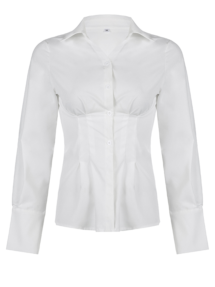 Rapcopter Y2K Button Crop Top Ruched Full Sleeve T Shirt Turn Down Collar Retro Elegant Cardigan Corset Tee Korean 220714