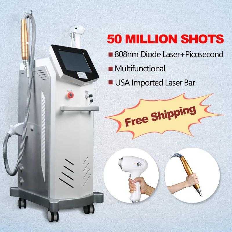 2 IN 1 Professional Laser Hair Removal machine High Power Output 2500W / 808 Diode laser hair removal&ND YAG Laser Tattoo Removal Beauty Machine