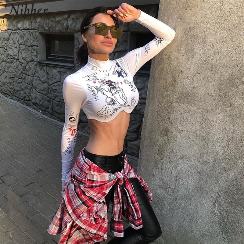 Nibber printing Basic full sleeve crop tops Autumn Irregular cropping design Punk street casual tee shirt mujer Y200109, White
Nibber printing Basic full sleeve crop tops Autumn Irregular cropping design Punk street casual tee shirt mujer Y200109, White
