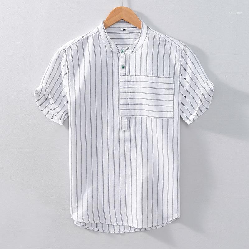 Summer Simple Striped Stand Collar White Shirt Men Brand Cotton And Linen Short Sleeve Shirts For Tops Mens Clothing Men's Casual, Gray
Summer Simple Striped Stand Collar White Shirt Men Brand Cotton And Linen Short Sleeve Shirts For Tops Mens Clothing Men's Casual, Gray