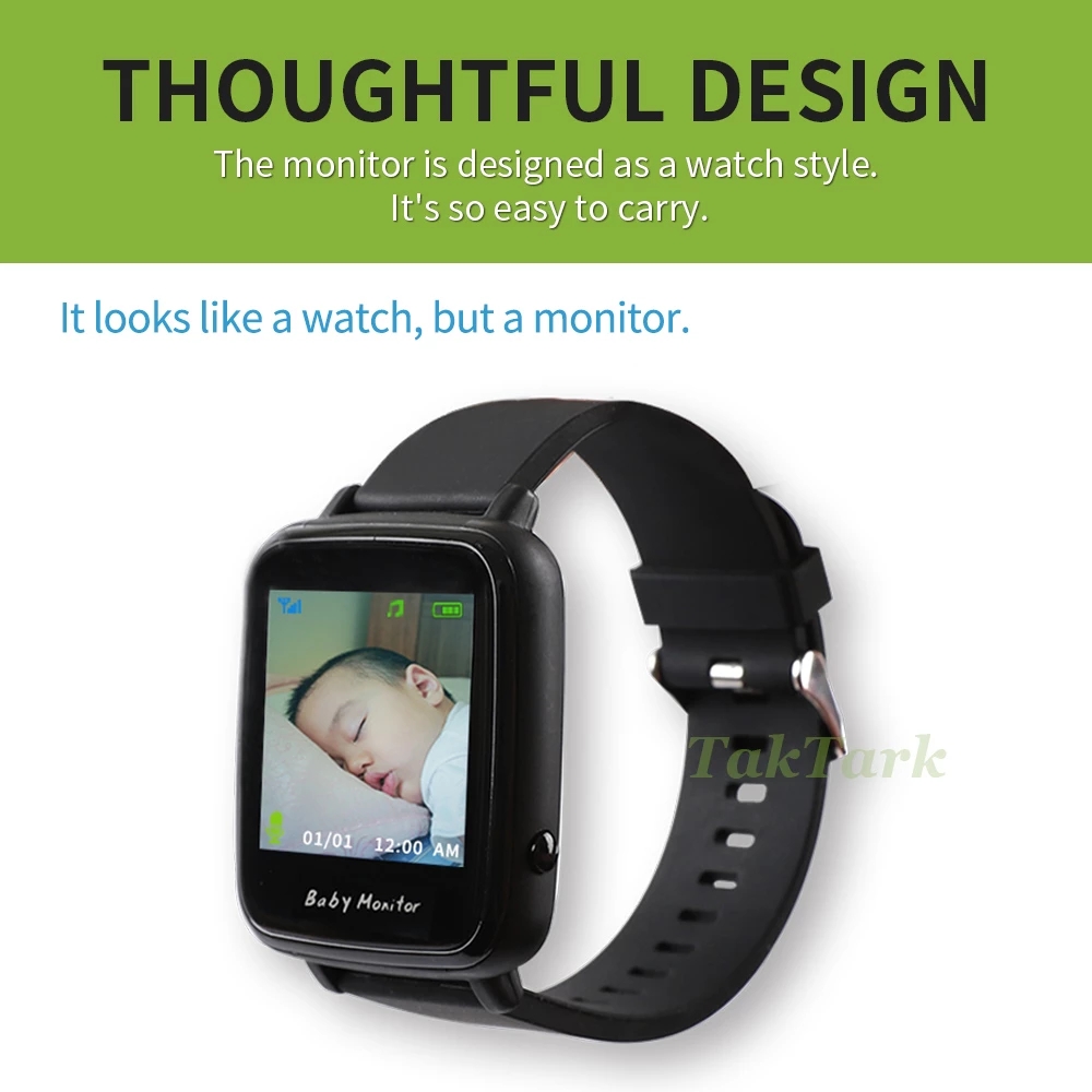 Wireless Video Watch Style Baby Monitor Portable shock vibration Baby Nanny Cry Alarm Camera Night Vision Temperature Monitoring