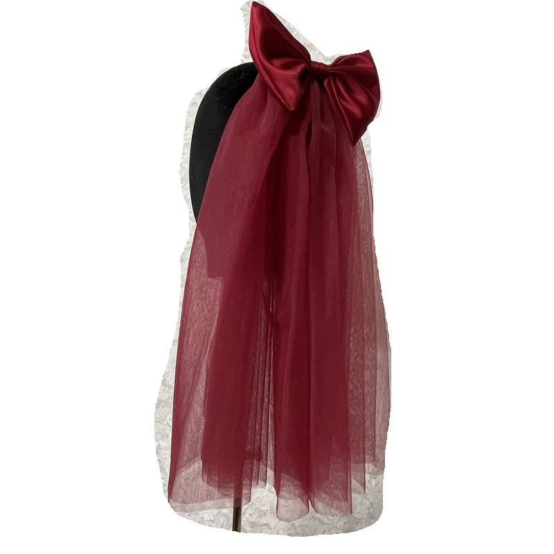 2022 New Arrival Burgundy Wedding Veils with Big Bow Bridal Headwear Accessories