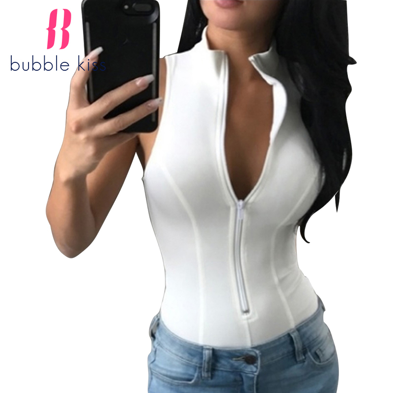 Summer Casual Top Tees Women T-Shirt Zipper Tank s Sleeveless Sexy Slim Crop Female Black White s 220316