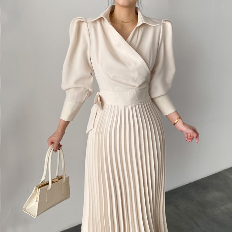 Black Maxi: Elegant High Waisted Dress, Long Sleeve Casual Dresses for Spring & Autumn Parties - A-Line Pleated Vintage Maxi Dress C260311
