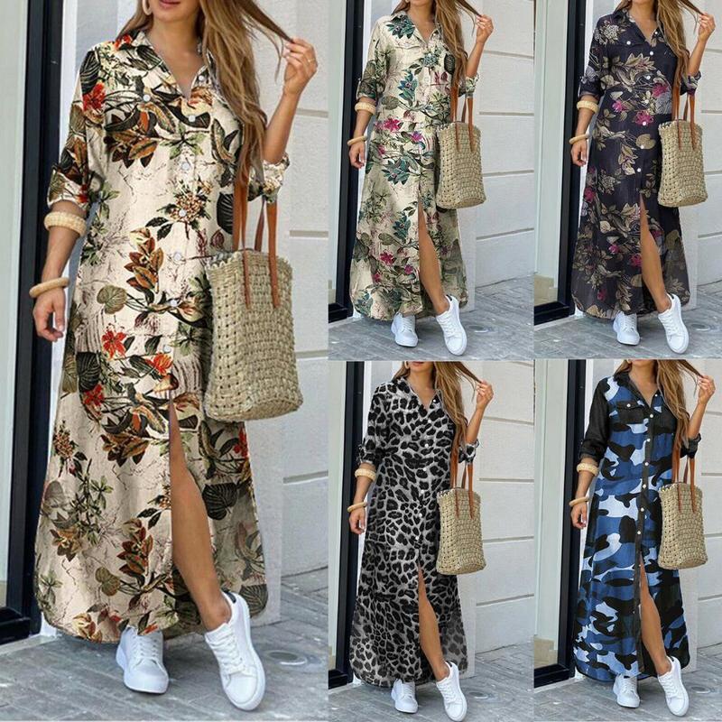 Fashion Women Long Sleeve Flowers Leopard Camo Print Split Hem Maxi Shirt Dress Robe For Holiday Autumn Lady Vestidos 3XL 220721, Green
Fashion Women Long Sleeve Flowers Leopard Camo Print Split Hem Maxi Shirt Dress Robe For Holiday Autumn Lady Vestidos 3XL 220721, Green