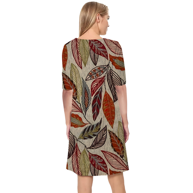 Women Dress Vintage Leaves 3D Printed VNeck Loose Casual Short Sleeve Shift Dress for Female Dresses Elegant Style 220616
