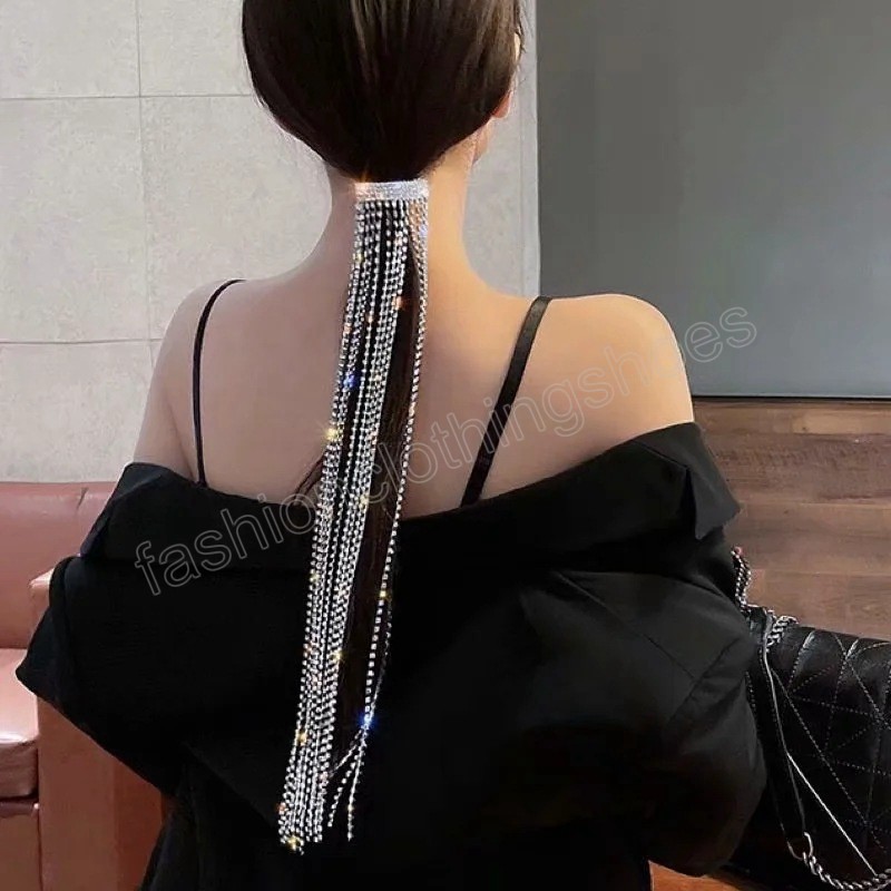 Full Rhinestone Barrettes Hairpins for Women Long Tassel Crystal Hair Clip Hair Accessories Wedding Jewelry