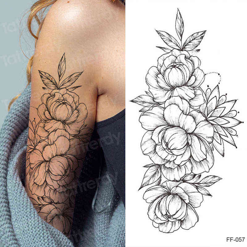 NXY Temporary Tattoo Sticker Women Flower Rose Peony Black Tatouage Temporaire Femme Sleeve Waterproof Sexy Body Art Fashion 0330