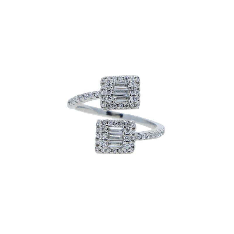 Adjustable Open Heart Cz Ring Women Lady Iced Out Baguette Cubic Zircon Rose Gold Square Rings Fashion Jewelry for Mothers' Day
