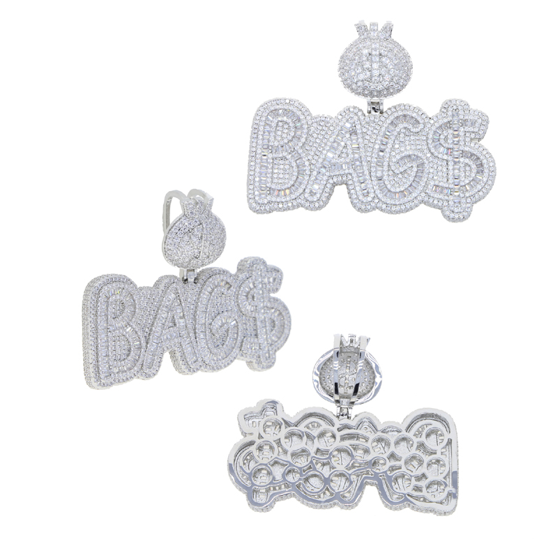 Iced out money bag pendant paved full cz stone hip hop cuban chain necklace plated gold silver for women men high quality jewelry wholesale