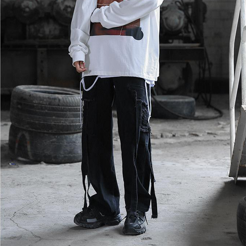 HOUZHOU Baggy Jeans Ripped for Men Denim Trousers Male Punk Rave Goth Pants Cargo Streetwear Autumn Hip Hop 220328