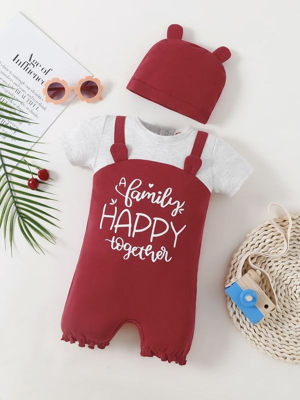 Baby girl slogan T-shirt Jumpsuit shorts with hat SHE