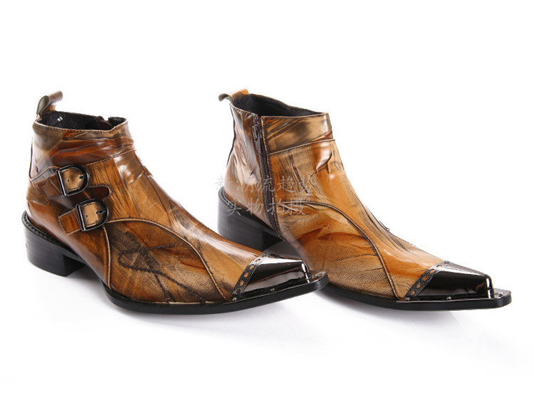italian military dress boots steel pointed toe high heels western styles brown double buckle strap cowboy boots shoes man
