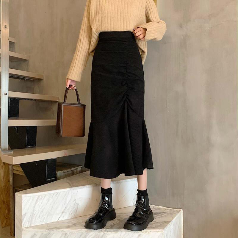 Lucyever Fashion High Waist Midi Skirts for Women Spring Slim Fit Hip Mermaid Skirt Woman Korean Ruffles Brown Skirts 2XL 220701