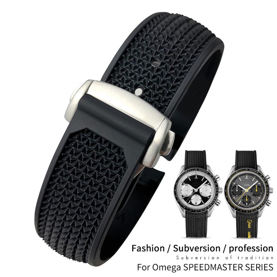 Watch Bands 20mm 21mm 22mm High Quality Rubber Silicone Watchband Fit for Omega Speedmaster watch Strap Stainless Steel Deployment