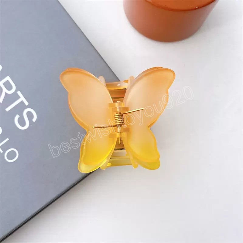 Women Mist Gradient Butterfly Bath Hair Clamps 7 CM Medium Plastic Alloy Animal Hair Clips European Girl Head Wear Ponytail Scrunchies Hairpins Claw A