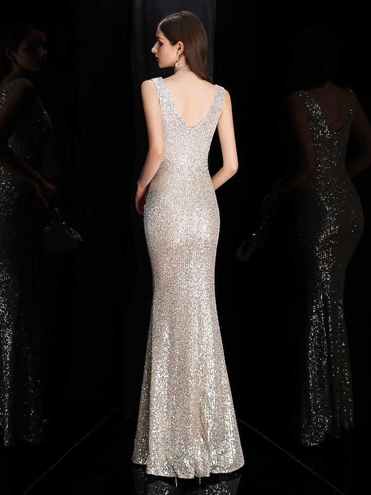 Sexy Split Sequins Evening Dress V Neck Mermaid Prom Dresses Formal Special Occasion Dress