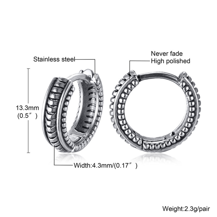 Small Huggie Hoop Earrings Viking Thick Mens Hoops Earring Stainless Steel Men Round Circle Shape Retro Jewelry
