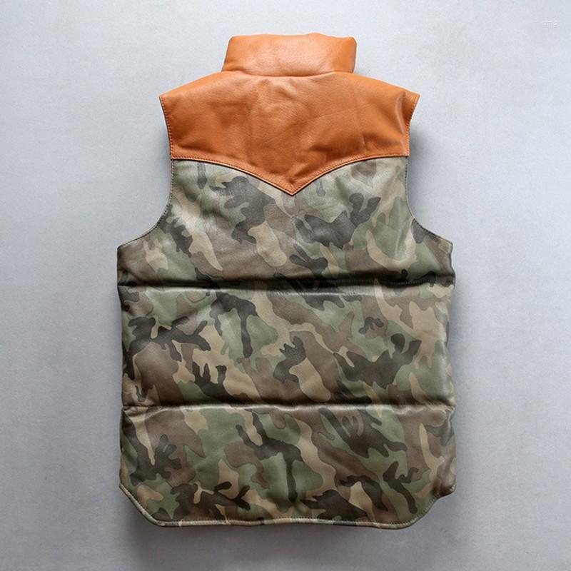 Camouflage Winter Warm Genuine Leather Down Vest Men Fashion Patchwork Stand Collar Slim Fit Waistcoat Coat Male Sheepskin Vests Men
Camouflage Winter Warm Genuine Leather Down Vest Men Fashion Patchwork Stand Collar Slim Fit Waistcoat Coat Male Sheepskin Vests Men