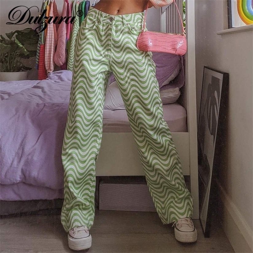 Dulzura Ripple Print Women High Waist Wide Leg Pants Jeans Loose Streetwear Casual Fashion Summer Clothes Bottoms Trousers 220325