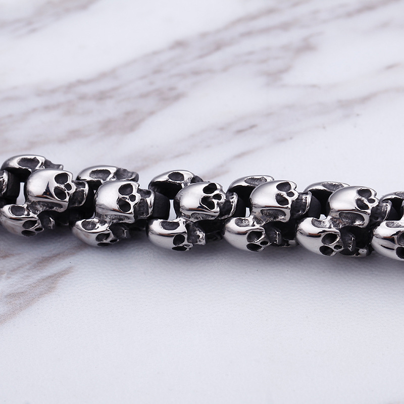 Ancient Silver Skeleton Stainless Steel Chains Bracelets Punk Men's Personality Hip Hop Rock Necklaces Bangle Jewelry