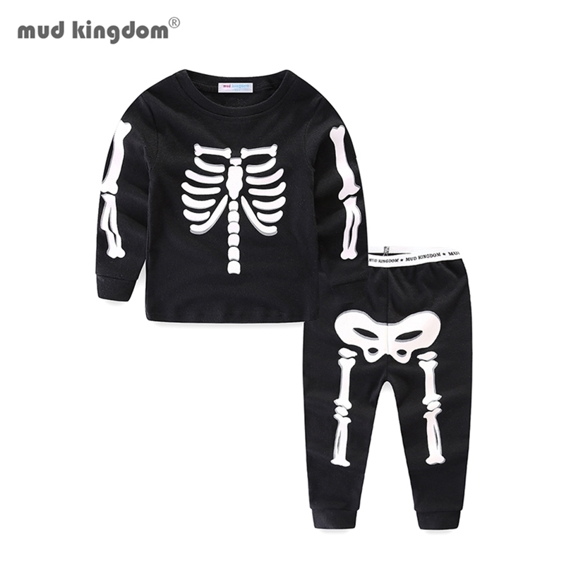 Mudkingdom Little Boys Girls Pajama Set Glowing Halloween Skeleton Fashion Kids Sleepwear Outfits LJ201216