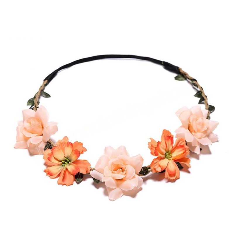 Women Girls Flower Headband Beach Party Garland Princess Wreath Wedding Bridesmaid Bride Headpiece Bohemian Hair Accessories