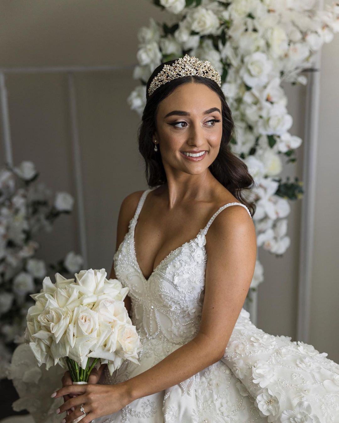 Luxury Lace Ball Wedding Dress 3D Floral Applique Detachable Train Bridal Gowns Custom Made Plus Size Sweep Floor Formal Dresses