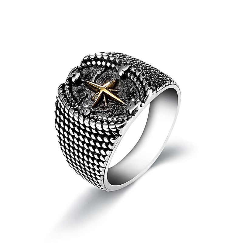 Cool Viking Men Ring Jewelry Antique Plated Plated Gold Stainless Steel Cross Rings for Gift