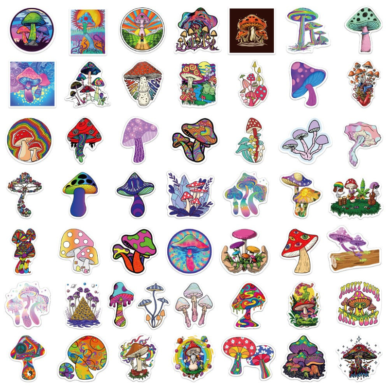 50Pcs/Lot Psychedelic Aesthetics Mushroom Stickers Decal Car Guitar Motorcycle Luggage Suitcase Cartoon Graffiti Sticker