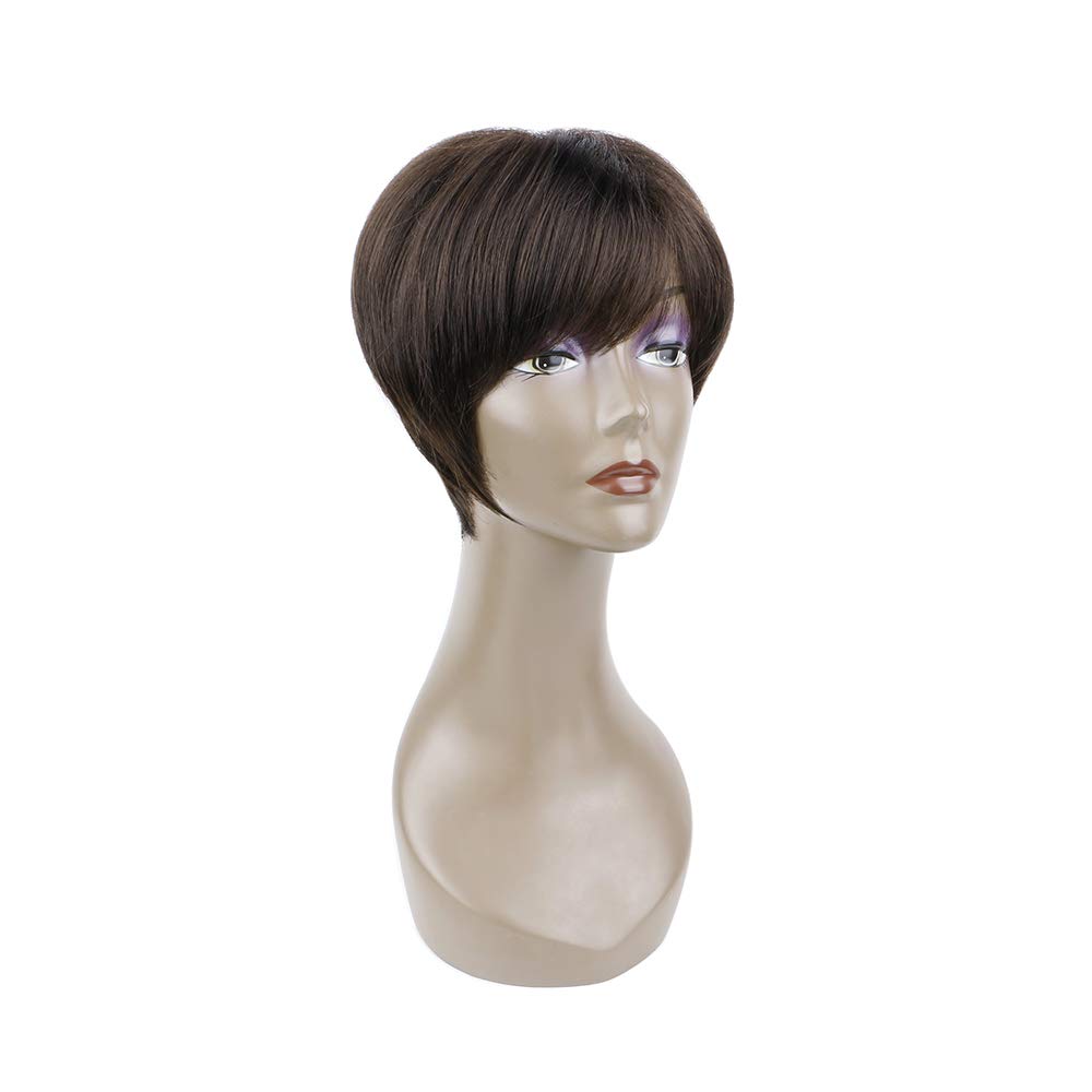 Short Ombre Blond Brown Pixie Cut Wig Dark Root Straight Layered Synthetic Hair for Black White Women
