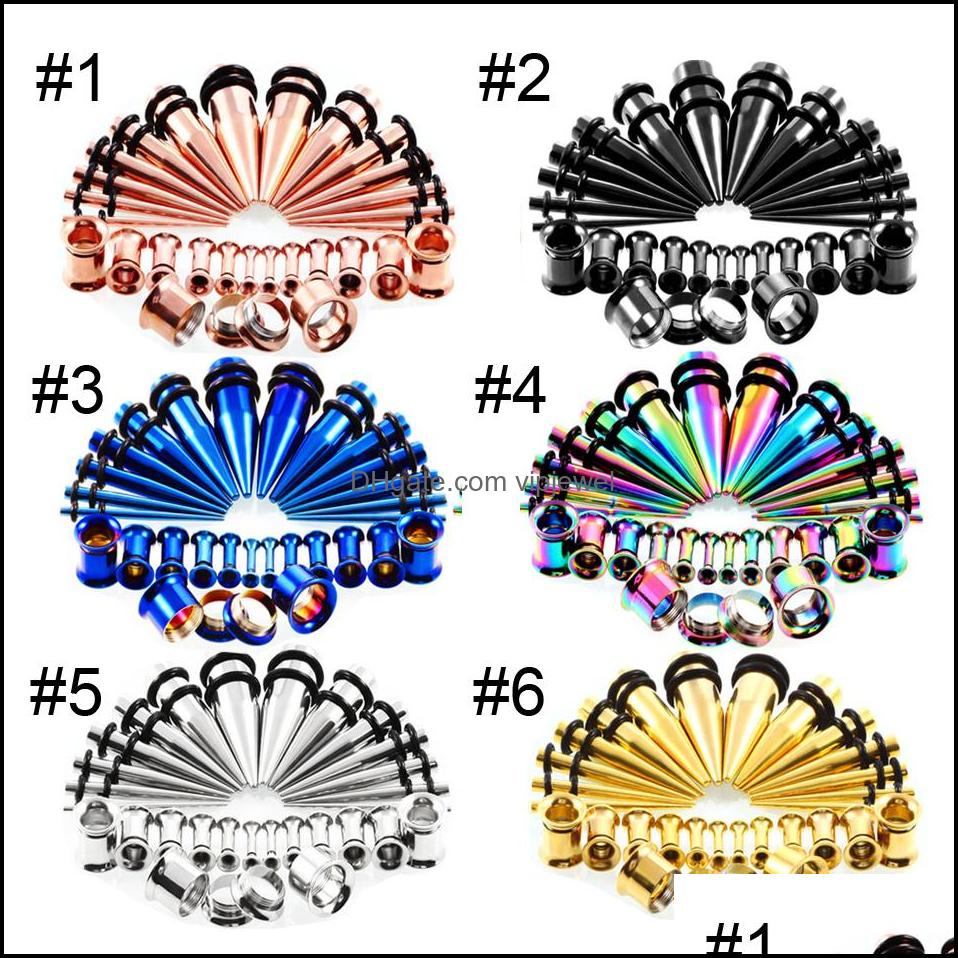 Plugs Tunnels Body Jewelry 28Pcs/Set Ear Stretching Kit And Tapers Gauges Set Stainless Steel Taper With Earring Dh0Qb