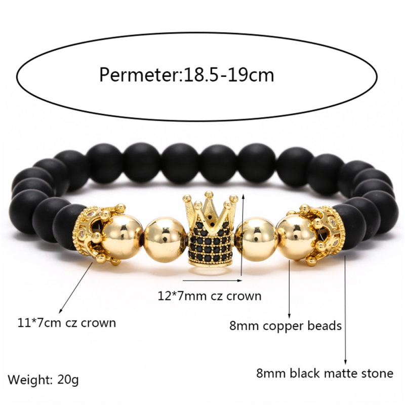 Classic Design CZ King Crown Charm Bracelet Handmade Stretch 8mm Natural Stone Copper Beads Bracelets Jewelry