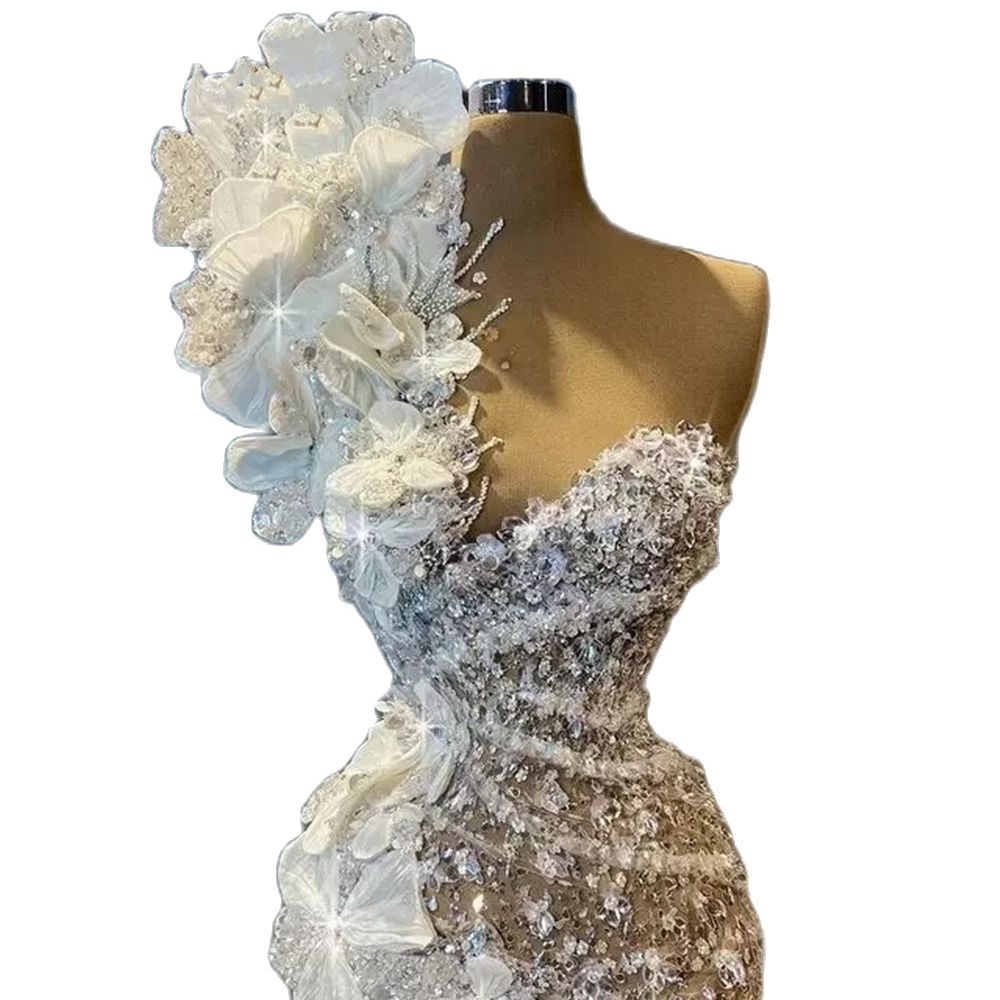 Exquisite Illusion Wedding Mermaid Dress Shiny Beading Crystal Bridal Gown Beaded Flower Dubai Dresses Vestido De Novia