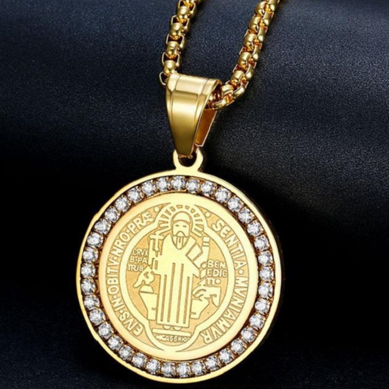 Pendant Necklaces Titanium Steel Zircon Encrusted St. Benedict Jesus Cross NecklacePendant
Pendant Necklaces Titanium Steel Zircon Encrusted St. Benedict Jesus Cross NecklacePendant