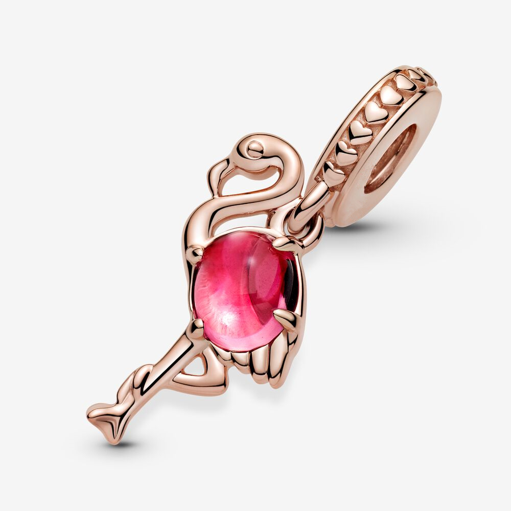 New Popular 925 Sterling Silver Palm Tree Pink Murano Glass Flamingo Silver Charm Beads For S925 Snake Bracelet DIY Jewelry