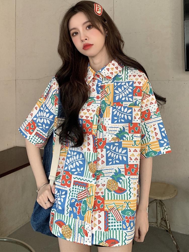 Women's Blouses & Shirts Women Harajuku Summer Blouse Floral Printing Short Sleeve Turn-down Collar Tops Woman Causal Loose StreetwearWomen', Al 712
Women's Blouses & Shirts Women Harajuku Summer Blouse Floral Printing Short Sleeve Turn-down Collar Tops Woman Causal Loose StreetwearWomen', Al 712