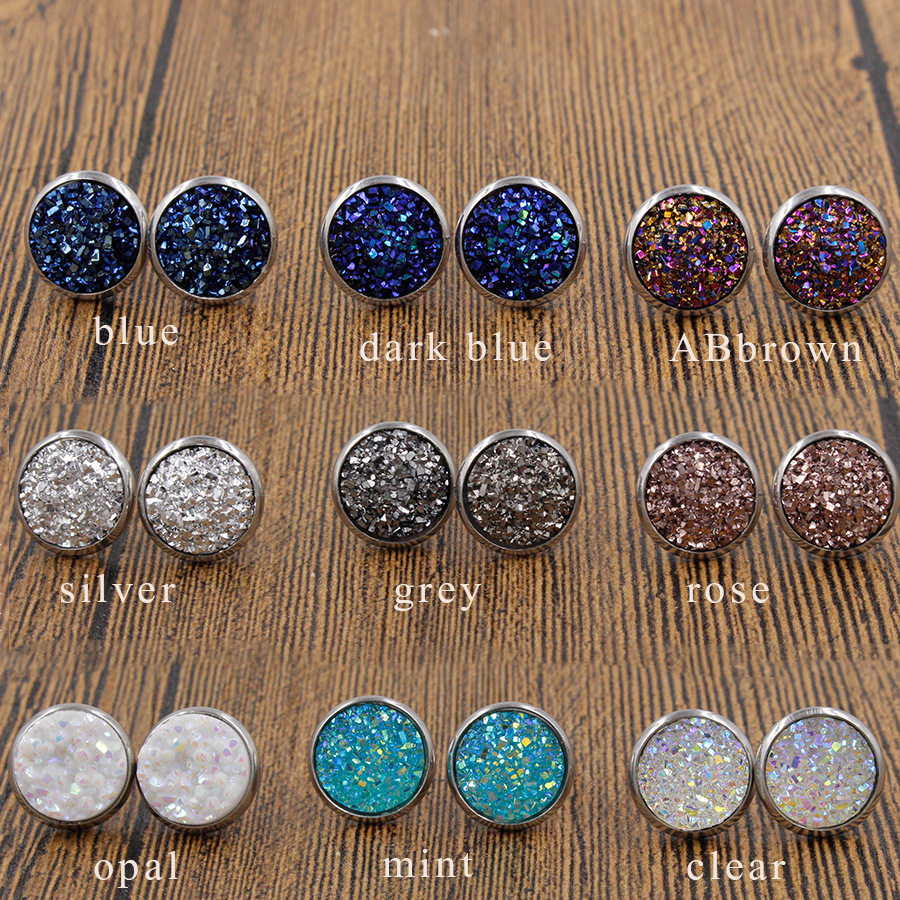 Round Stainless Steel Stud 12mm Resin Druzy Drusy Earrings Handmade Stud for Women Jewelry Men
Round Stainless Steel Stud 12mm Resin Druzy Drusy Earrings Handmade Stud for Women Jewelry Men