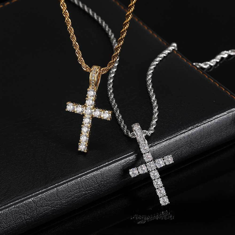 Diamond Stone Cross Pendants Necklace Jewelry Men Women Lover Gift Couple Religious Jewelry