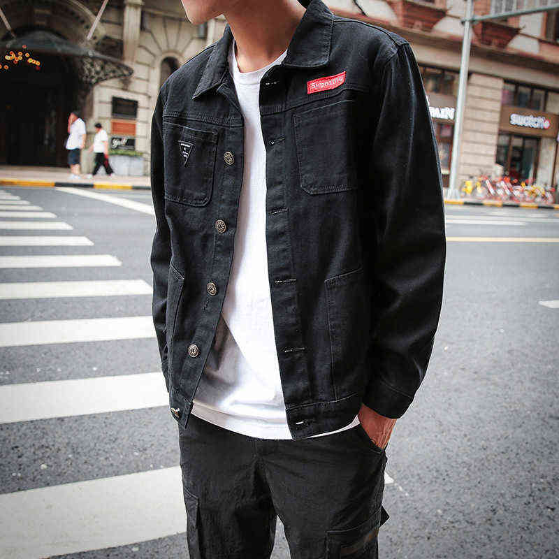 Wholesale 2022 Teenagers Men's Japanese Workwear Jacket Korean Camoflage Loose Youth Black Denim Jacket Men's Casual Top Clothes T220816