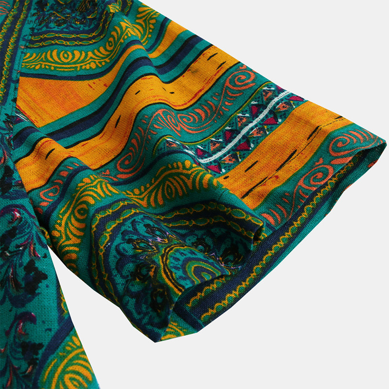 Cotton Men's Shirt Ethnic Print Vintage Short Sleeve Streetwear Tops Tess Loose Male Beachwear Holiday Hawaiian Shirts 220322