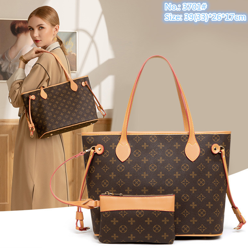 Wholesale factory shoulder bags 3 colors simple atmospheric printed handbag large capacity 2-piece contrast leather tote bag retro letters women backpack