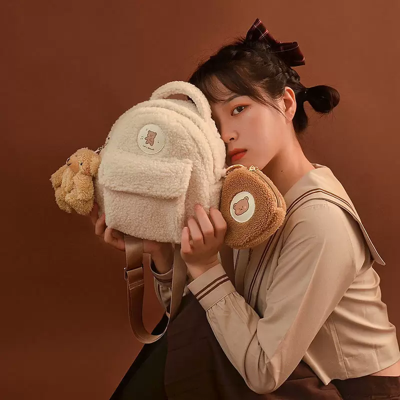 Small Bear Backpack Bags Women New Fashion Plush College Style Cute Backbag Portable Schoolbag Kavaii Casual Girls Mini Bag Instrument Bags & Cases (F