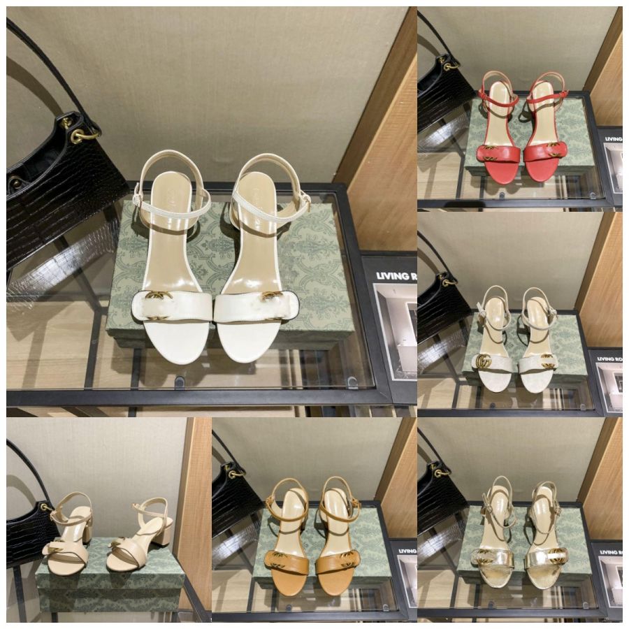 AAA+ Classic High heeled sandals Coarse heel leather Suede woman shoes Metal buckle for parties Occupation Sexy sandals Metallic laminate leather