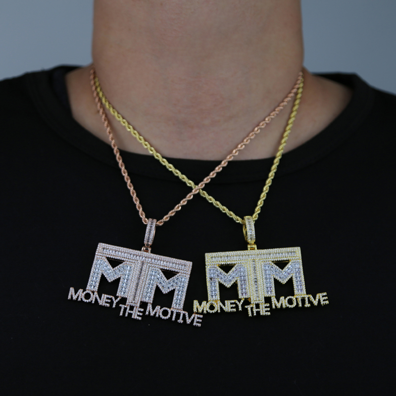 Iced Out Bling 5A Cubic Zirconia Paved Letters Money Necklace Pendant For Men With High Quality Rock Hip Hop Rope Chain Jewelry