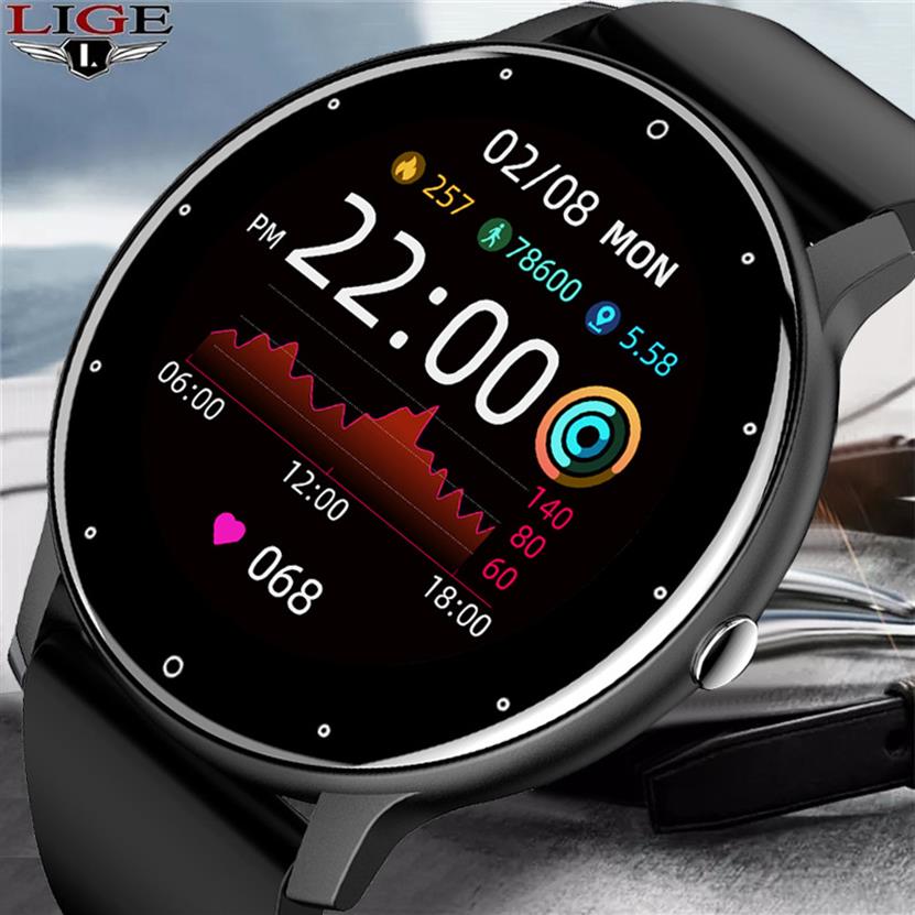 LIGE New Smart Watch Men Full Touch Screen Sport Fitness Watch IP67 Waterproof Bluetooth For Android ios smartwatch Men box29
