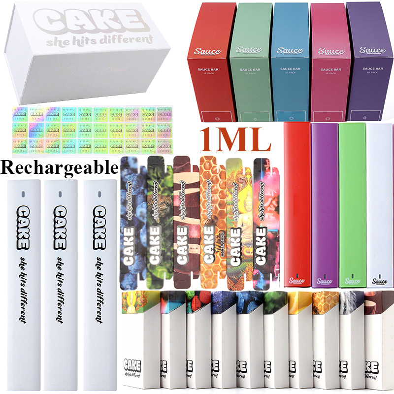 CAKE Sauce Bar Rechargeable Disposable Vape Pen E Cigarette 1ML Empty Vape Cartridges Pods Carts Starter Kits With Packaging COOKIES RUNTZ Muha Meds Friendly Farms
CAKE Sauce Bar Rechargeable Disposable Vape Pen E Cigarette 1ML Empty Vape Cartridges Pods Carts Starter Kits With Packaging COOKIES RUNTZ Muha Meds Friendly Farms