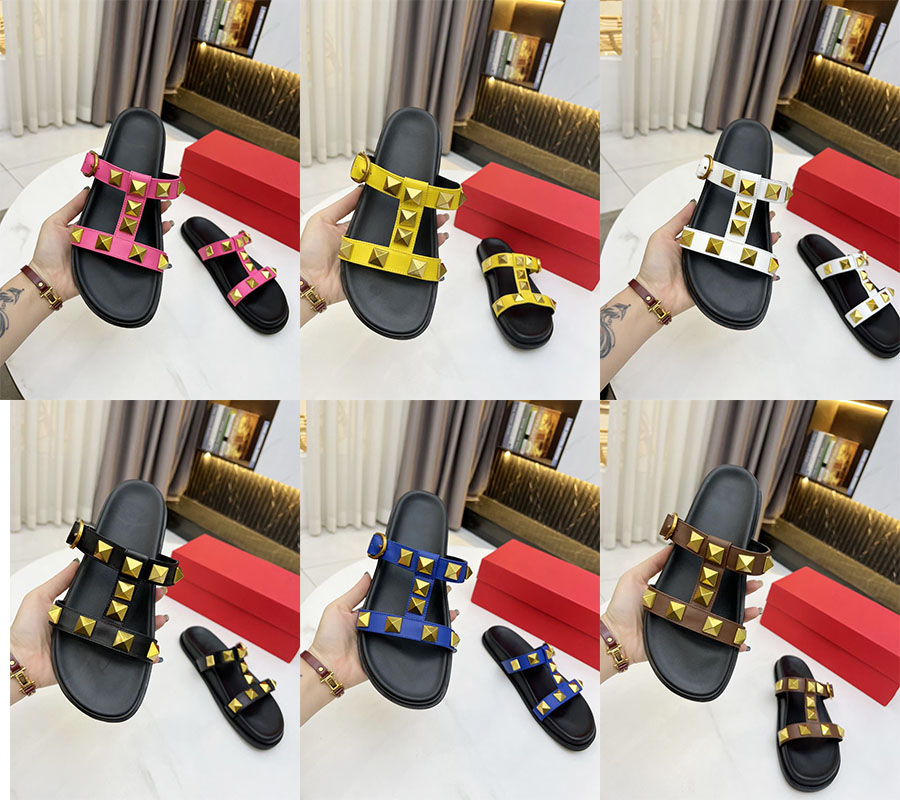 Summer Women Slipper Roman Stud Flat Calfskin Slide Sandal Indoor Slippers Designer Luxury Fashion Ladies Beach Flat Flip Flops Shoes
Summer Women Slipper Roman Stud Flat Calfskin Slide Sandal Indoor Slippers Designer Luxury Fashion Ladies Beach Flat Flip Flops Shoes